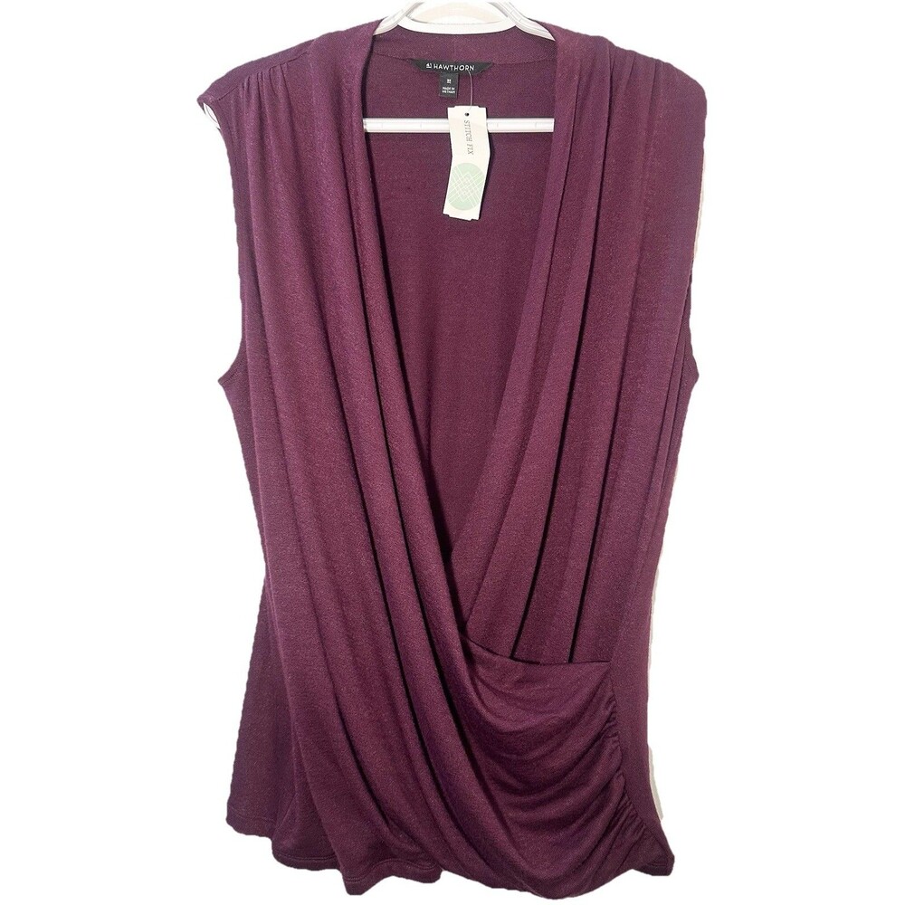 41 Hawthorn 2X Benni Wrap Front Ruched Knit Top Plum NWT Plus Size